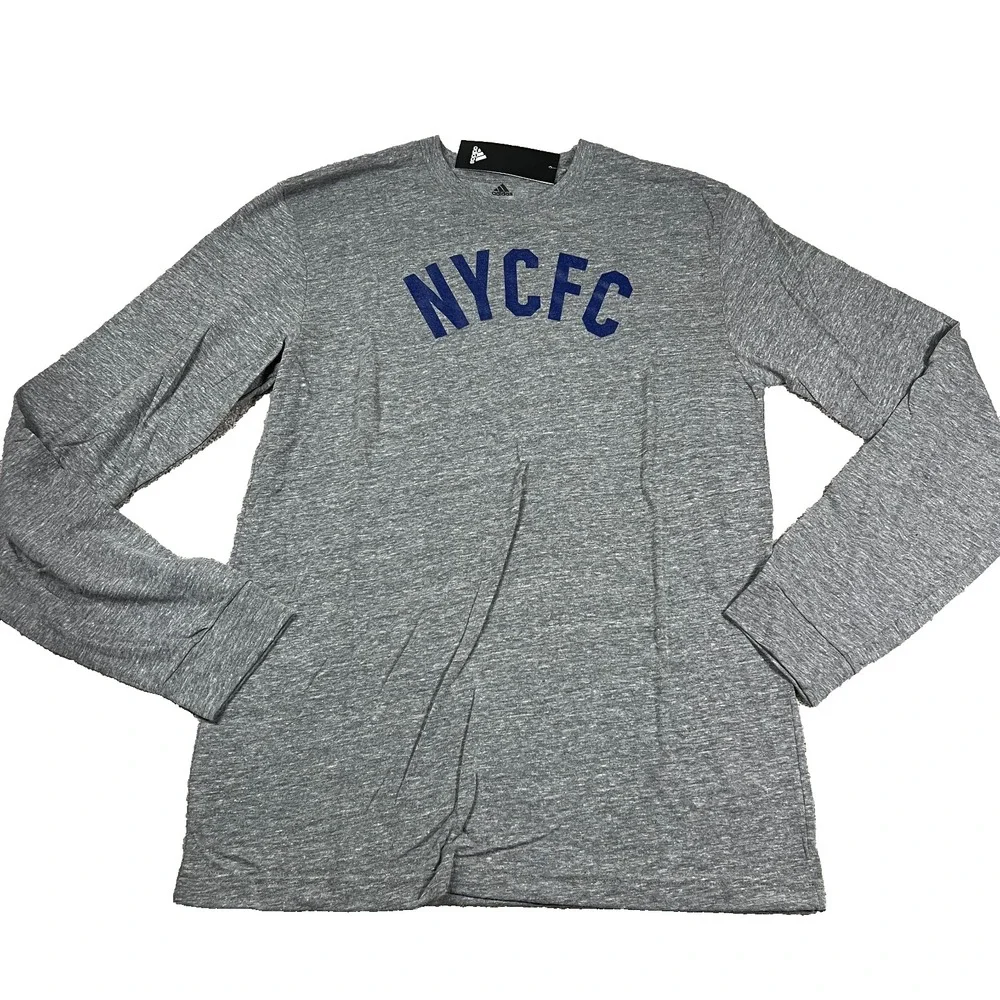Adidas Mens Large Gray New York City FC Long Sleeve Soccer Performance Tee NWT